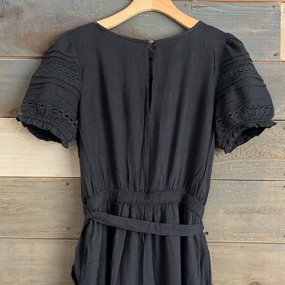 American Eagle Cotton Linen Blend Laced Jumpsuit Romper Short Sleeves M Black - Picture 8 of 15
